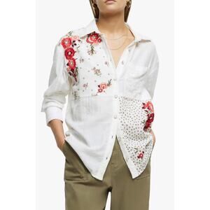 River Island Floral Embroidered Patchwork Lace Button Up Shirt White Size S